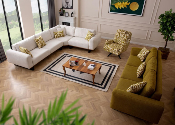 Designer Wunnzëmmersetz 3 Stéck. Sofa 4 + 1 Sëtz Ecksofa L-Form Modern