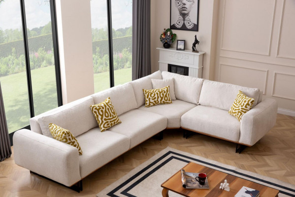 Designer Wunnzëmmersetz 3 Stéck. Sofa 4 + 1 Sëtz Ecksofa L-Form Modern
