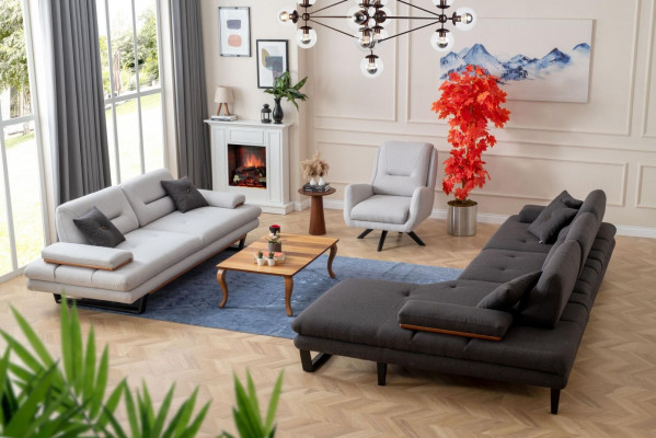 Modern Sofagarnitur 3 + 1 Seetzer an Ecksofa L-Form Designer Miwwelen nei