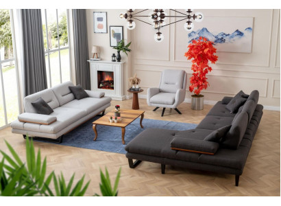 Modern Sofagarnitur 3 + 1 Seetzer an Ecksofa L-Form Designer Miwwelen nei