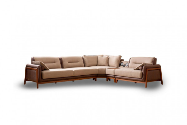 Luxus Eckcouch L-Form Beige Wunnzëmmer Miwwelen Canapé Multifunktional Canapéen Modern