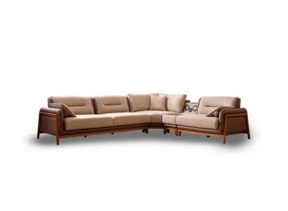 Luxus Eckcouch L-Form Beige Wunnzëmmer Miwwelen Canapé Multifunktional Canapéen Modern