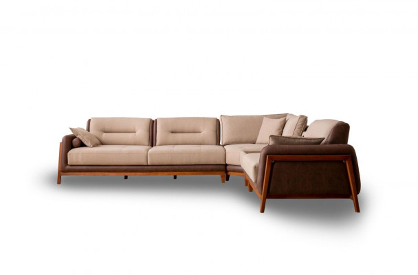 Luxus Eckcouch L-Form Beige Wunnzëmmer Miwwelen Canapé Multifunktional Canapéen Modern