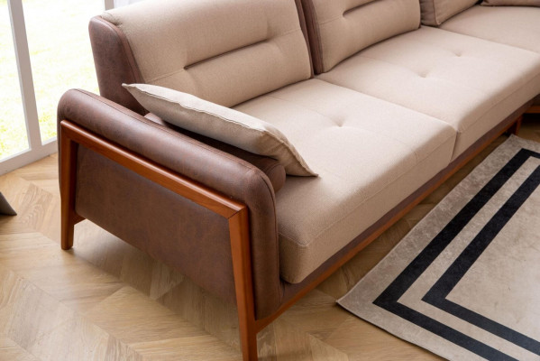 Luxus Eckcouch L-Form Beige Wunnzëmmer Miwwelen Canapé Multifunktional Canapéen Modern
