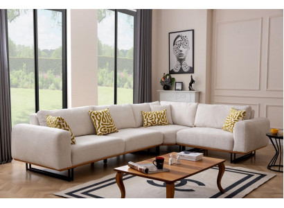 Luxus Eckcouch L Form Stoffcouch Sofa Wäiss Polstersofa Sëtz Ecksalon