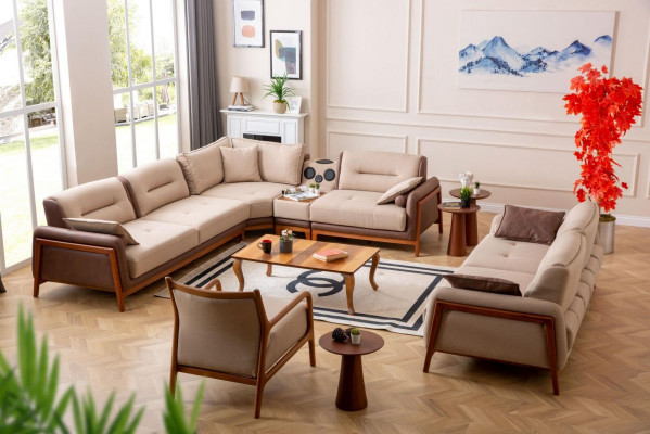 Luxus 3 Stéck Wunnzëmmer Set Ecksofa L-Form 3 Sëtzer Relax Stull Miwwelen