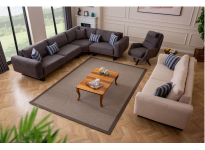 Designer Wunnzëmmer Set Wunnlandschaft Ecksofa L-Form 3 Sofa Sesselen 3-stéckeg