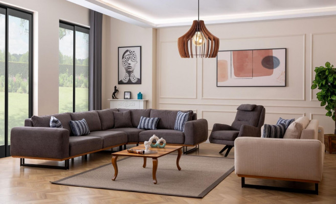 Designer Wunnzëmmer Set Wunnlandschaft Ecksofa L-Form 3 Sofa Sesselen 3-stéckeg
