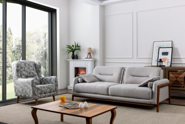 Zwee Deeler Wunnzëmmer Sofa Set Dräisitzege Sofa Modern Aarmstull Textil