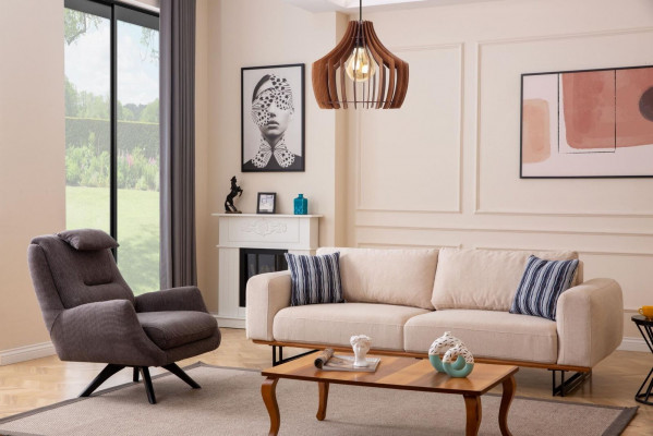 Luxus 2-Deeler Wunnzëmmer Set Sofa 3-Sëtz mat Fauteuil Design Sofagarnitur