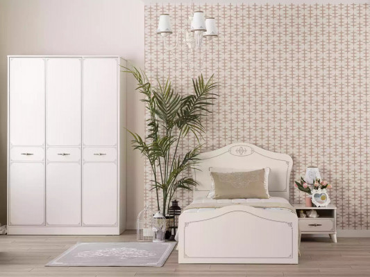 Komplett Jugendbett Funktiounsbett Auszuchsetz 3tlg Holz Wäiss