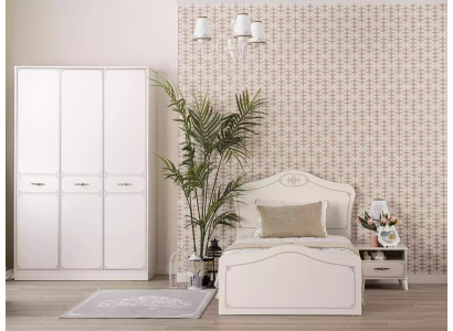 Komplett Jugendbett Funktiounsbett Auszuchsetz 3tlg Holz Wäiss