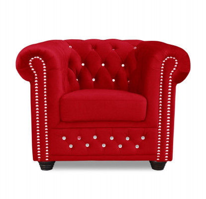Sëtz Design Polster Modern Textil Stoff Rout Fernseh 1 Sëtzer Chesterfield Nei