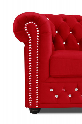 Sëtz Design Polster Modern Textil Stoff Rout Fernseh 1 Sëtzer Chesterfield Nei