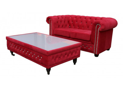 Chesterfield Design Couchtisch Gliesdësch Dësch Polstersofa Bäiselltëscher