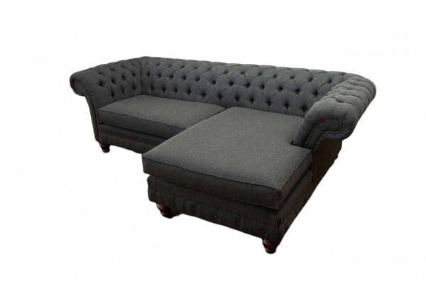 Chesterfield Ecksofa L-Form Stoff Design Couch Sëtz Sofa Textil Eck Neiwéier.