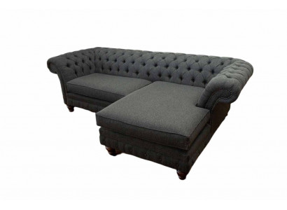 Chesterfield Ecksofa L-Form Stoff Design Couch Sëtz Sofa Textil Eck Neiwéier.