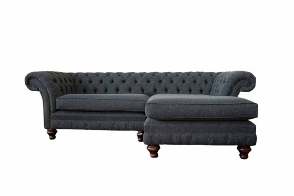 Chesterfield Ecksofa L-Form Stoff Design Couch Sëtz Sofa Textil Eck Neiwéier.