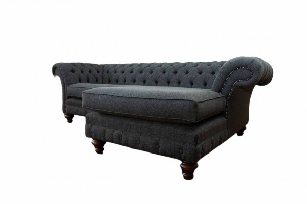 Chesterfield Ecksofa L-Form Stoff Design Couch Sëtz Sofa Textil Eck Neiwéier.