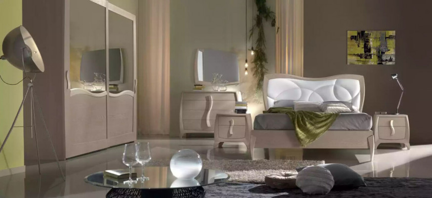 Bett 2x Nuetsdëscher 6-Stéck Schlofzëmmer Set Design Modern Luxus Miwwelen Nei