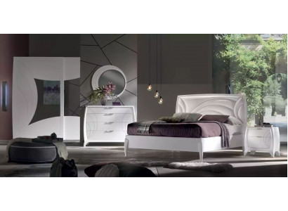 Luxus-Schlofzëmmer-Set Bett 2x Nuetsdëscher Design Kommode Miwwelen 6 Deeler