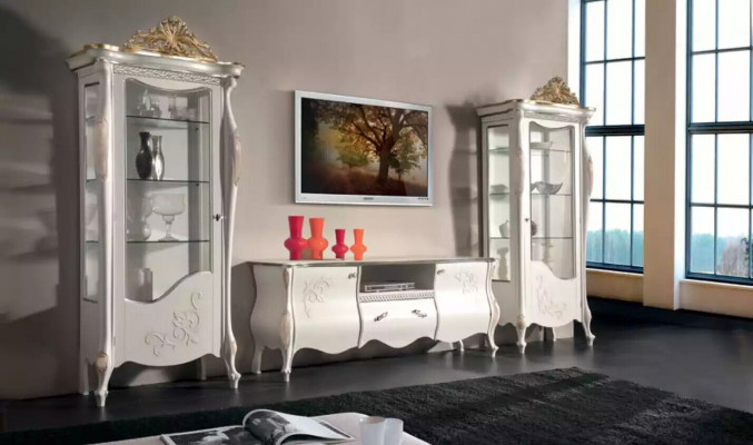 Klassesch Wäand Wunnzëmmer 2x Vitrin Sideboard TV Regal 3 Deeler.