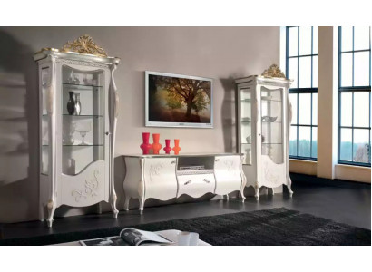 Klassesch Wäand Wunnzëmmer 2x Vitrin Sideboard TV Regal 3 Deeler.