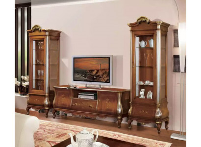 Klassesch Wunnzëmmerwand RTV 2x Vitrinnen Massivholz Miwwelen TV-Regal Nei