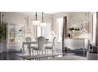 Iesszëmmer Set 8tl. Iessdësch 4x Still Sideboard Spigel Garnitur Wäiss