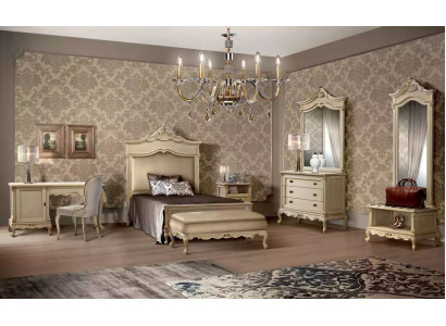 Schlofzëmmer Set Bett Nuetsdësch Holz Kommode Luxus Modern 7tlg. Nei