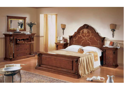 Klassescht brong Schlofzëmmer Set Bett 2x Nuetsdëscher Kommoden Set 5 Deeler