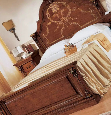 Klassescht brong Schlofzëmmer Set Bett 2x Nuetsdëscher Kommoden Set 5 Deeler