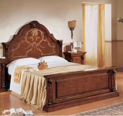 Klassescht brong Schlofzëmmer Set Bett 2x Nuetsdëscher Kommoden Set 5 Deeler