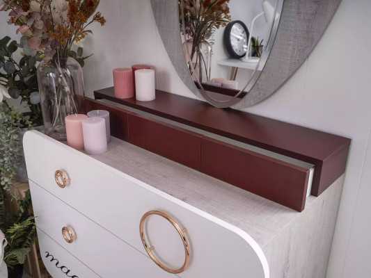 Wäiss Holz Kommodë 3x Tiräng Designer Spigel Kannerzëmmer Set 2tlg