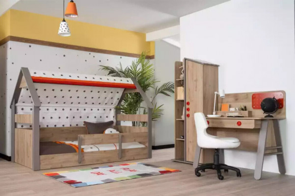 Kandebett Bett Bettrahmen Kannerzëmmer Holz Brong Better Kannermebel