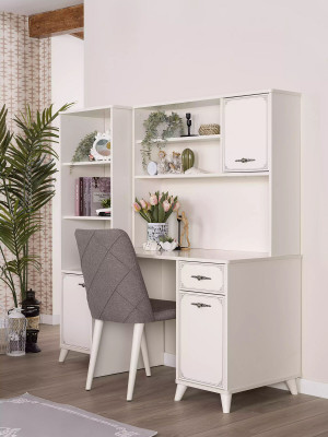 Grupp Comptoir Dësch Schreifdësch Set Holz Bicherregal Wäiss 3tlg Regal