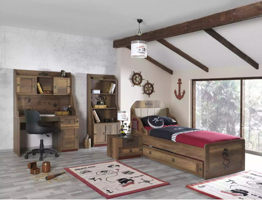 Bettkader Funktiounsbed Auszéiht Pirat Braun Holz Kannerbett Bett