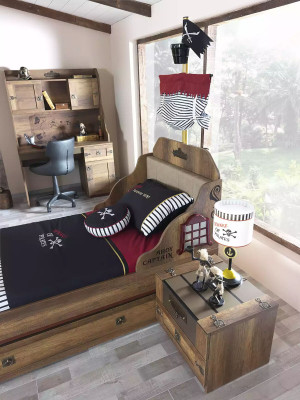 Bettkader Funktiounsbed Auszéiht Pirat Braun Holz Kannerbett Bett