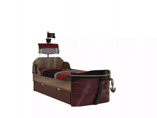 Funktiounsbett Pirat Better Kannerbett Bett Holz Jugendbett Braun Piraten