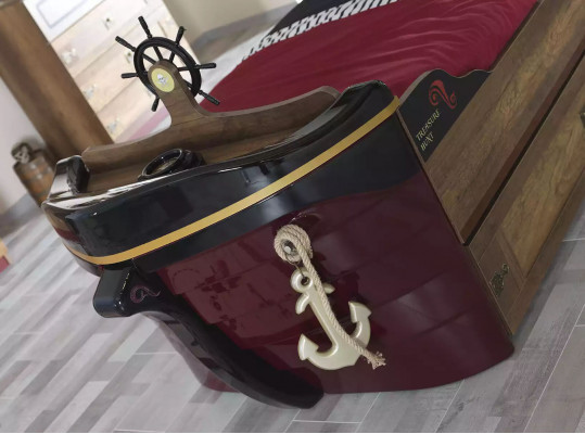 Funktiounsbett Pirat Better Kannerbett Bett Holz Jugendbett Braun Piraten