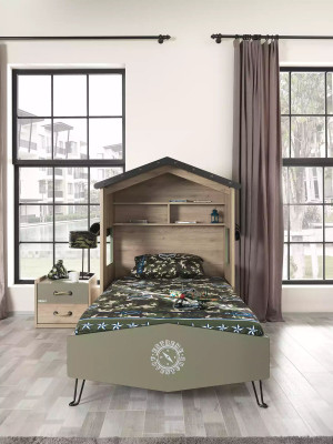 Komplett Kanner Miwwelen Kannerbett Bett Holz Gréng Set 2-delleg Nuetsdëschchen