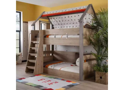 Stockbett Kannerbett Bett Bettrahmen Kannerzëmmer Holz Braun Design