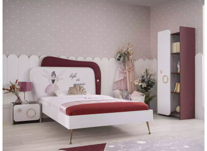Kandeméiwel Kannerbett Holz Garnitur Schaf Nuechtstëscher Rosa Set 3 Deeler