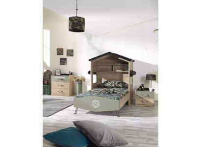 Garnitur Bett Kannermeubelen Kannerzëmmer Gréng Bettrahmen 3-Stéck Holz Set
