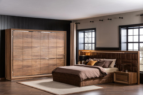 Schlofzëmmer Set Kleederschaf Bett 2x Nuetsdësch Komplett Zëmmer 4tlg.