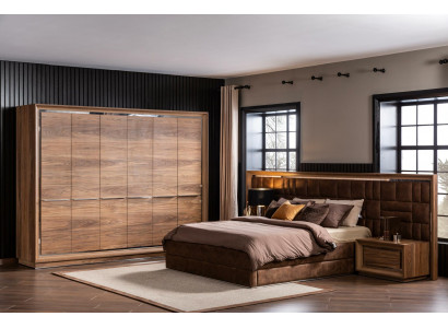 Schlofzëmmer Set Kleederschaf Bett 2x Nuetsdësch Komplett Zëmmer 4tlg.