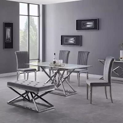 Designer Iesszëmmer Modernen Dësch aus Glas Edelstahldëscher Edelstahlgestell