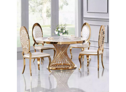 Designer gëllenen Ronntisch Edelstol Dëscher Stilvoll Iesszëmmer Miwwelen