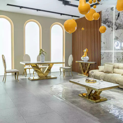 Iesszëmmer Miwwelen Designer Iessdësch Edelstol Dësch Gold Modern Dëscher