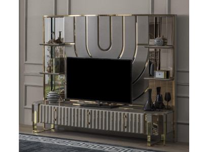 TV Ständer RTV Lowboard Sideboard Wunnzëmmer Gold Gro Luxus Holz Neit